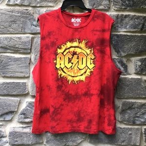 AC/DC Flame Logo Red Tie-Dye Muscle Tee Sleeveless Shirt Size XXL